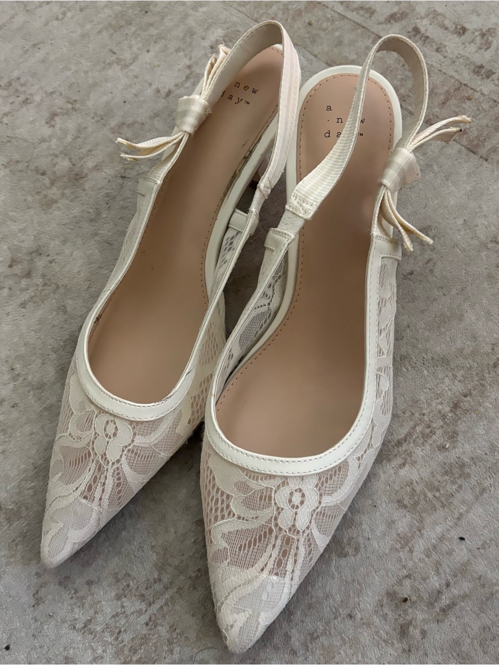 a new day Ivory Lace Pointed Slingback Heels with Bow